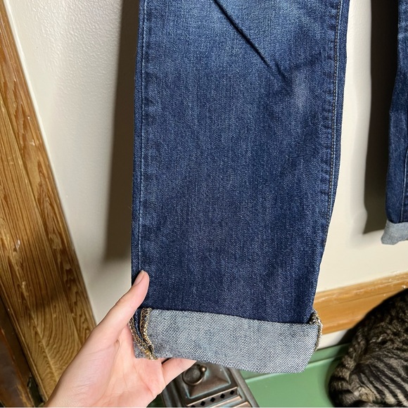 J.Crew Broken In Boyfriend Distressed 27 Jeans Cuffed Holes Dark Wash - Picture 3 of 7